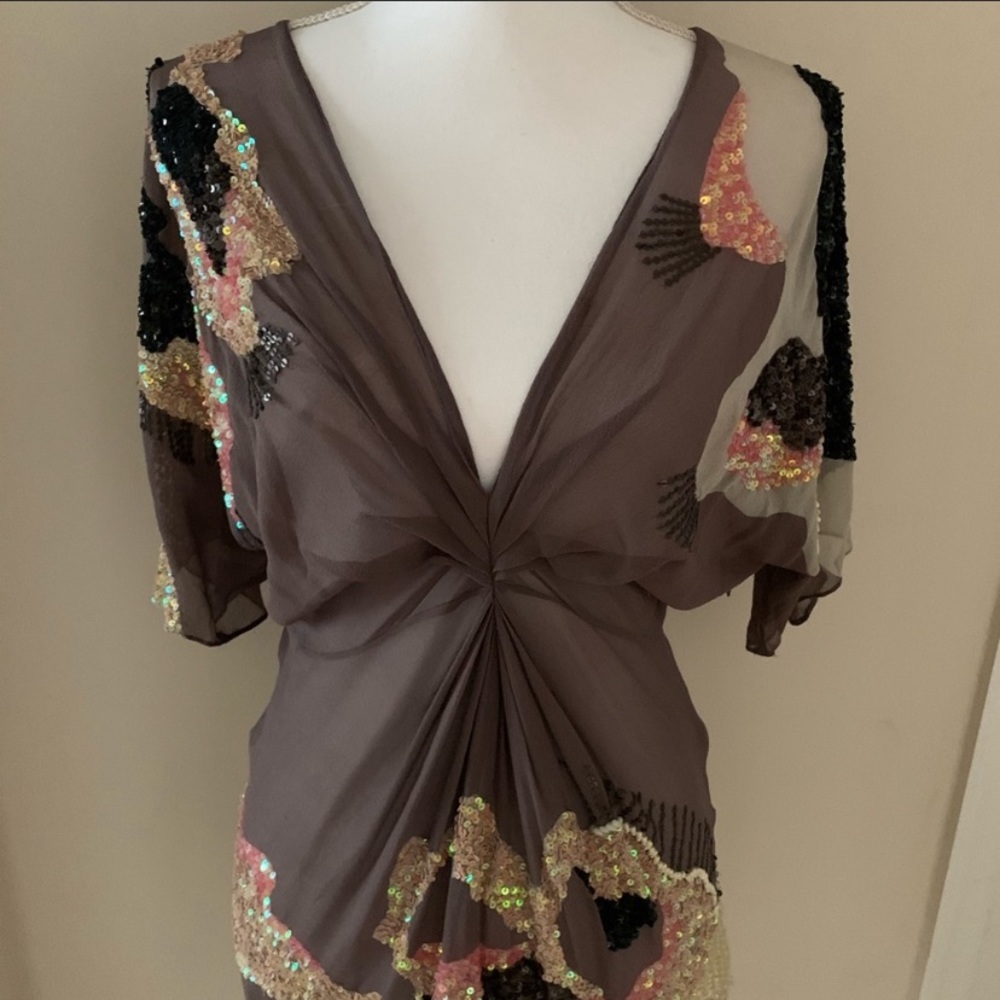 All saints brown beaded chiffon blouse